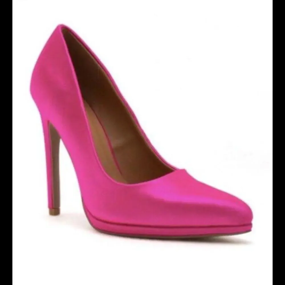 😎🩷ESTATE SALE Hot Pink Satin Platform Stiletto Size 5.5 Qupid